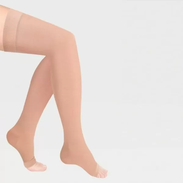 Чулки компрессионные IDEALISTA ID-310W унисекс 1 класс компрессии с открытым носком и гладкой резинкой на широкое бедро цвет карамель 