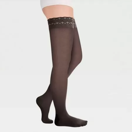 Чулки компрессионные IDEALISTA ID-301T женские 1 класс компрессии с закрытым носком полупрозрачные с кружевной резинкой цвет черный